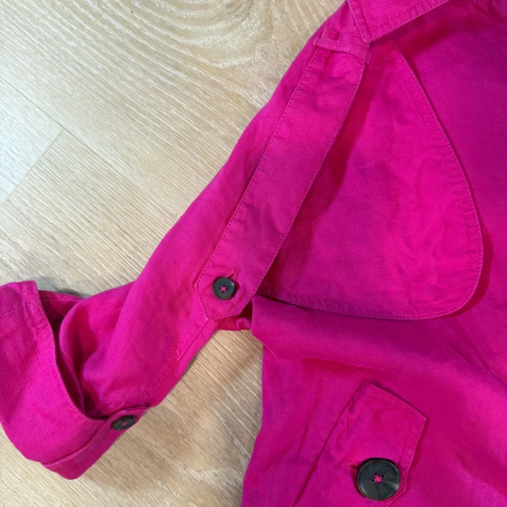 Chicos Button Up Cape Jacket Linen Barbiecore Layering Fuchsia Womens S (0) - Picture 6 of 10